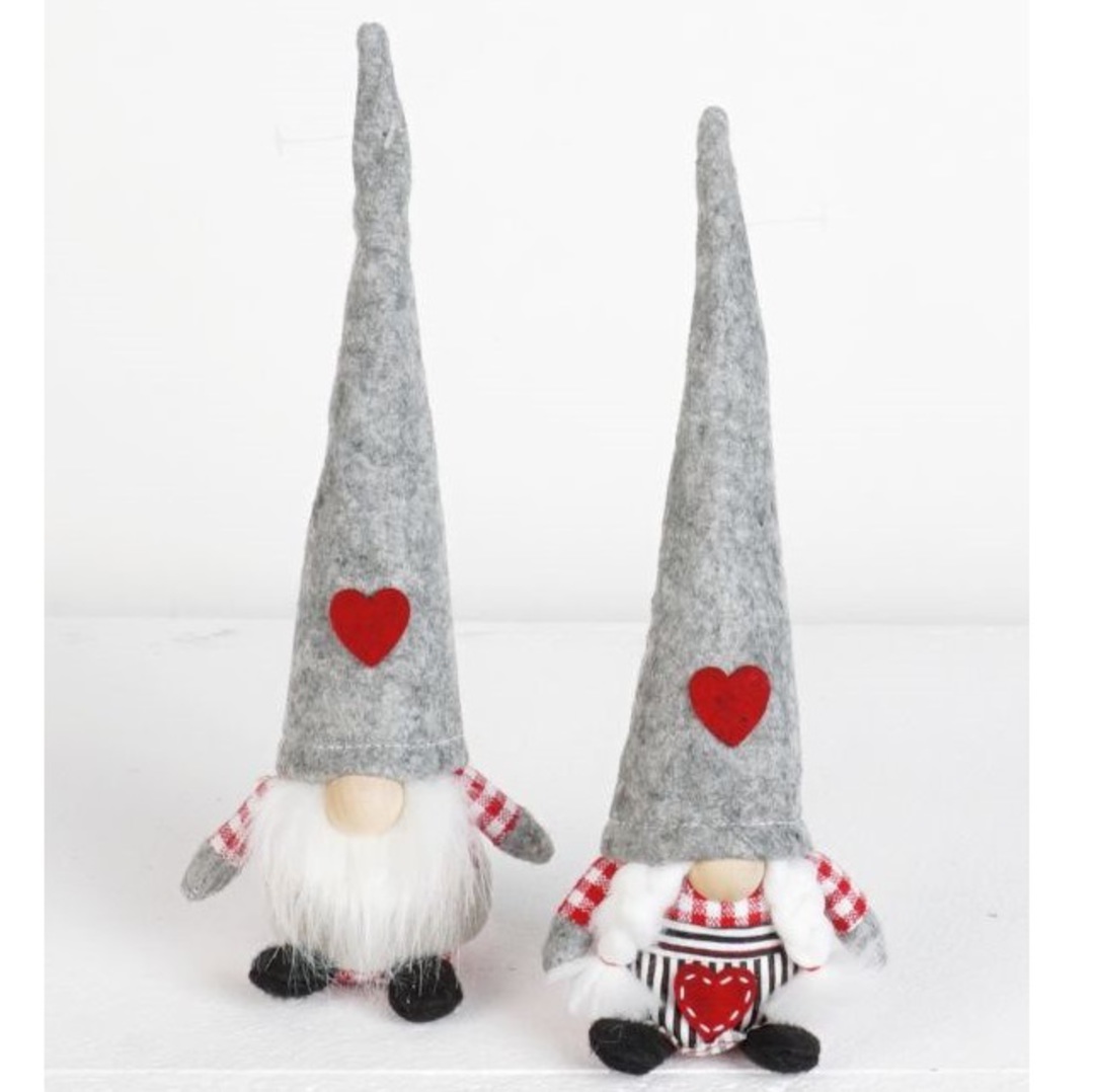 Plush Standing Mini Gnome Red & White Check, Grey Hat 30cm, Pair image 0